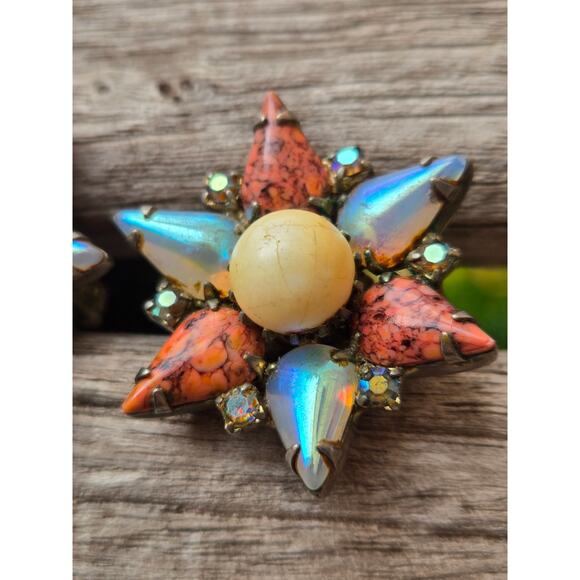 Vintage 1950's HOBE Hobé Star Shaped Faux Pearl & Art Glass Clip On Earrings - Picture 8 of 10